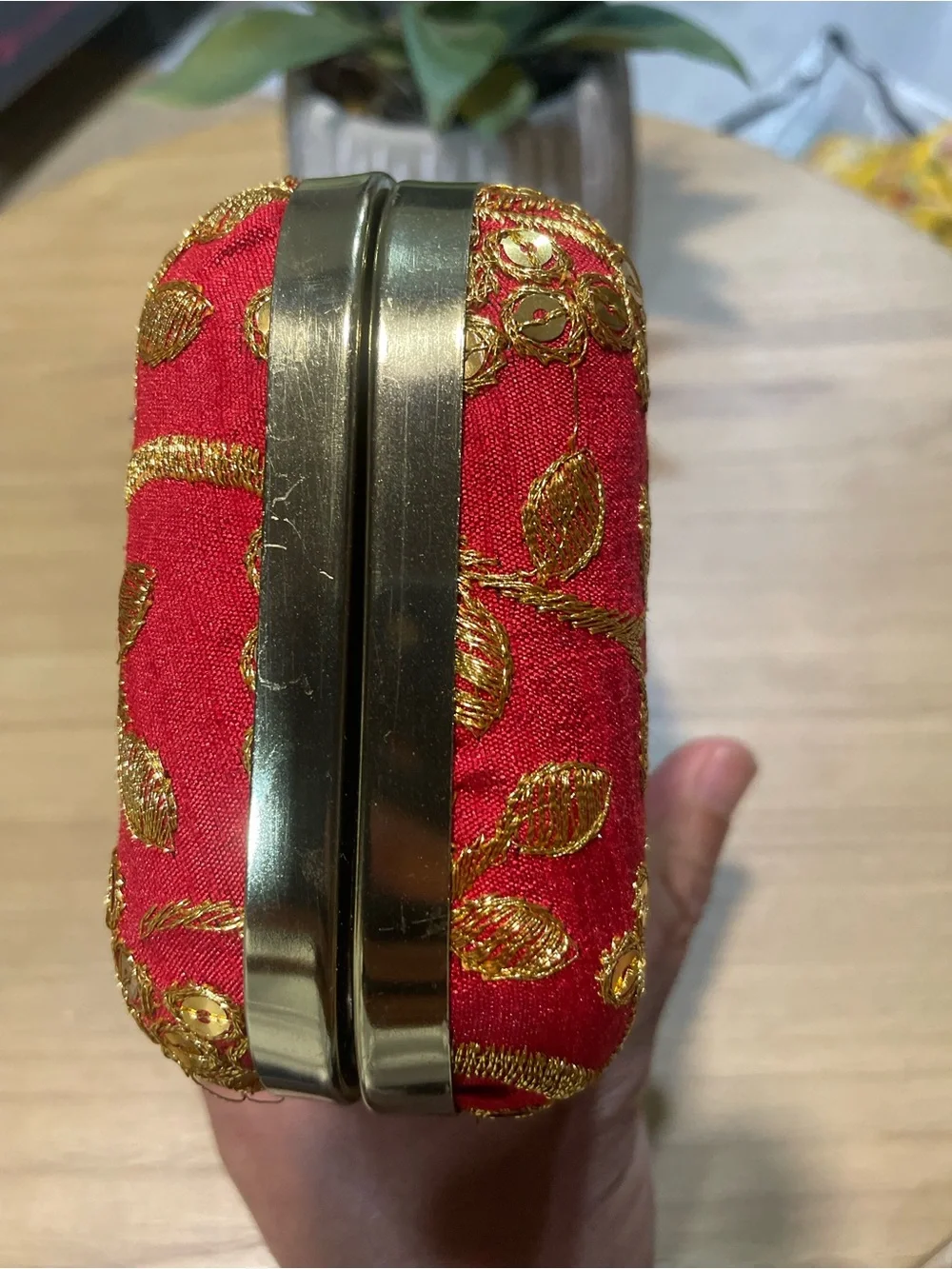 Embroidered Red Evening Clutch with Gold Detail